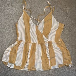 American Eagle Yellow Striped flowy peplum spaghetti strap tank